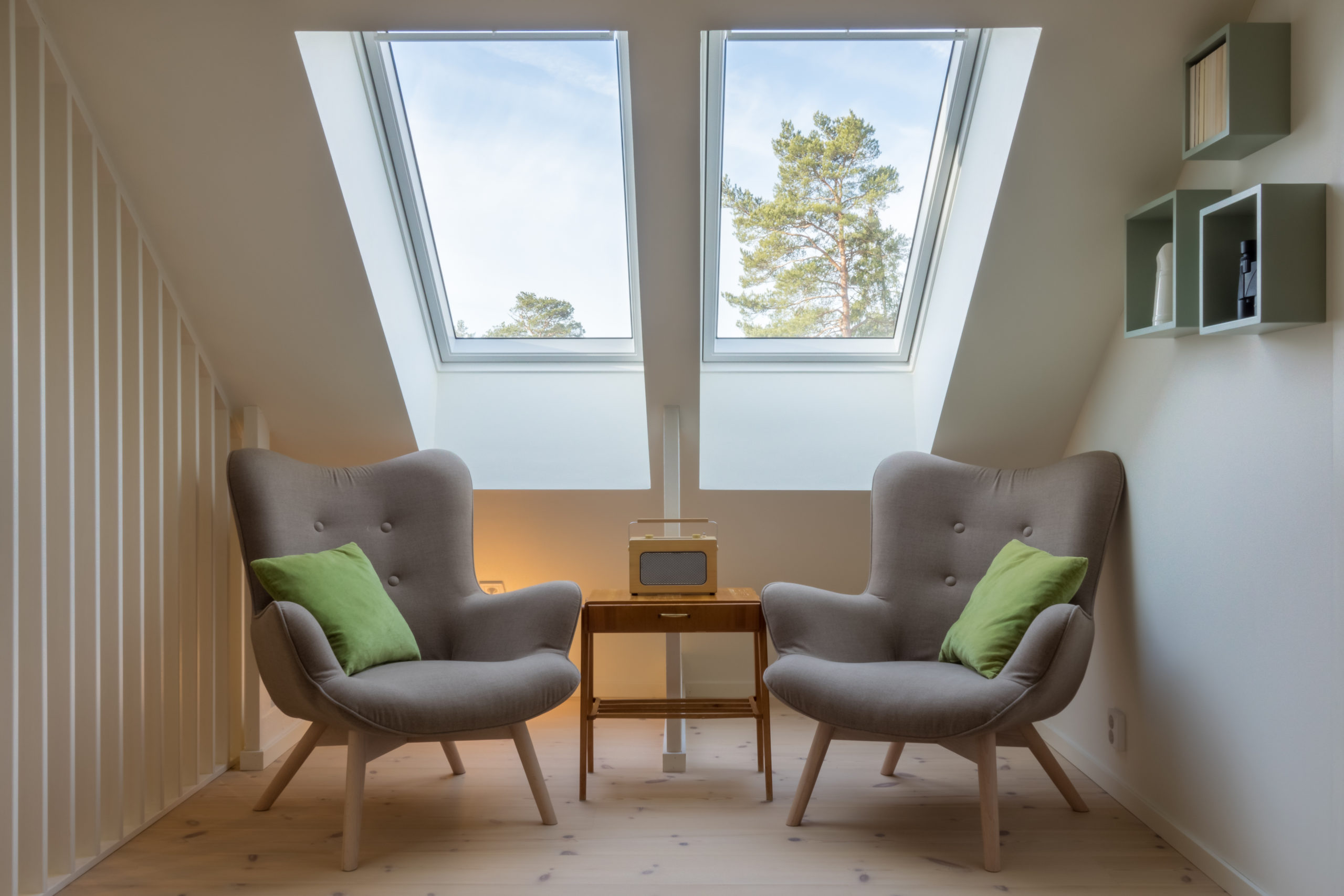 Modern,Retro,Design,In,A,Attic,/,Loft.,Small,Vintage skylight installation by roofing formula in seattle